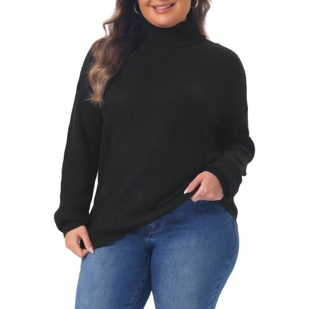Women Plus Size Turtleneck Winter Pullover Sweaters Tops Black